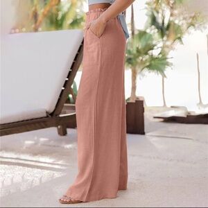NWOT Rewash Light Coral High Waisted Wide Leg Pants XS Linen-Blend Resortwear